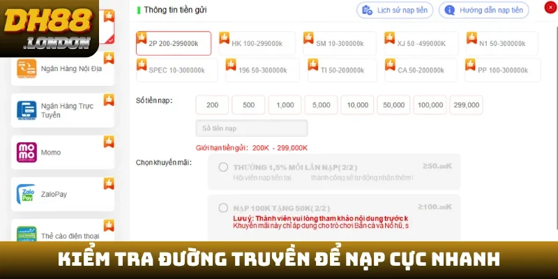 Kiểm tra đường truyền để nạp cực nhanh